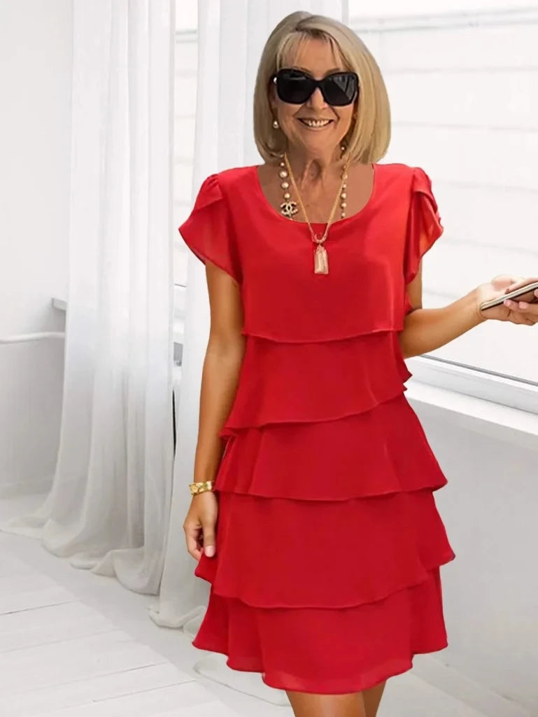 Tiered ruffle dress red