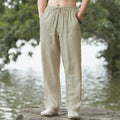 Cotton-linen drawstring joggers cream