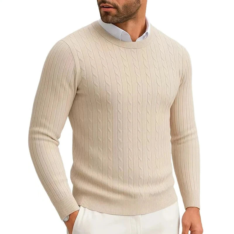 Men's Cable-Knit Crewneck Sweater – Warm Casual Pullover