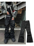 Men's Black Micro-Flare Jeans – Coated Gothic Streetwear