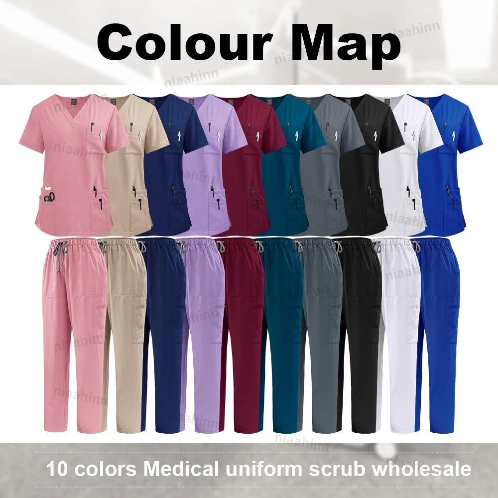 Women's Nursing Scrubs – Tops & Pants Uniform Set