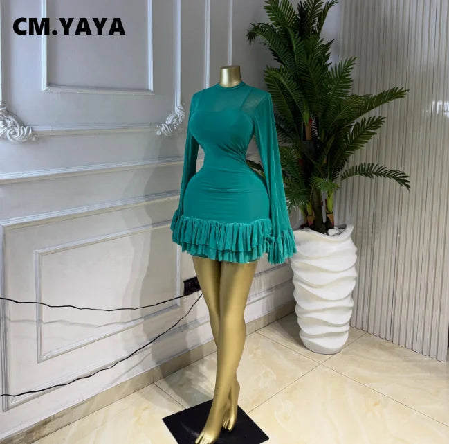 Long-Sleeve Ruffle Bodycon Mini Dress