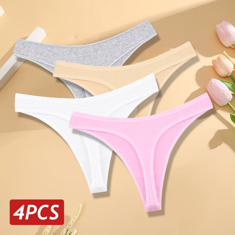 Women's Seamless Cotton Thongs – 4-Pack Low-Rise