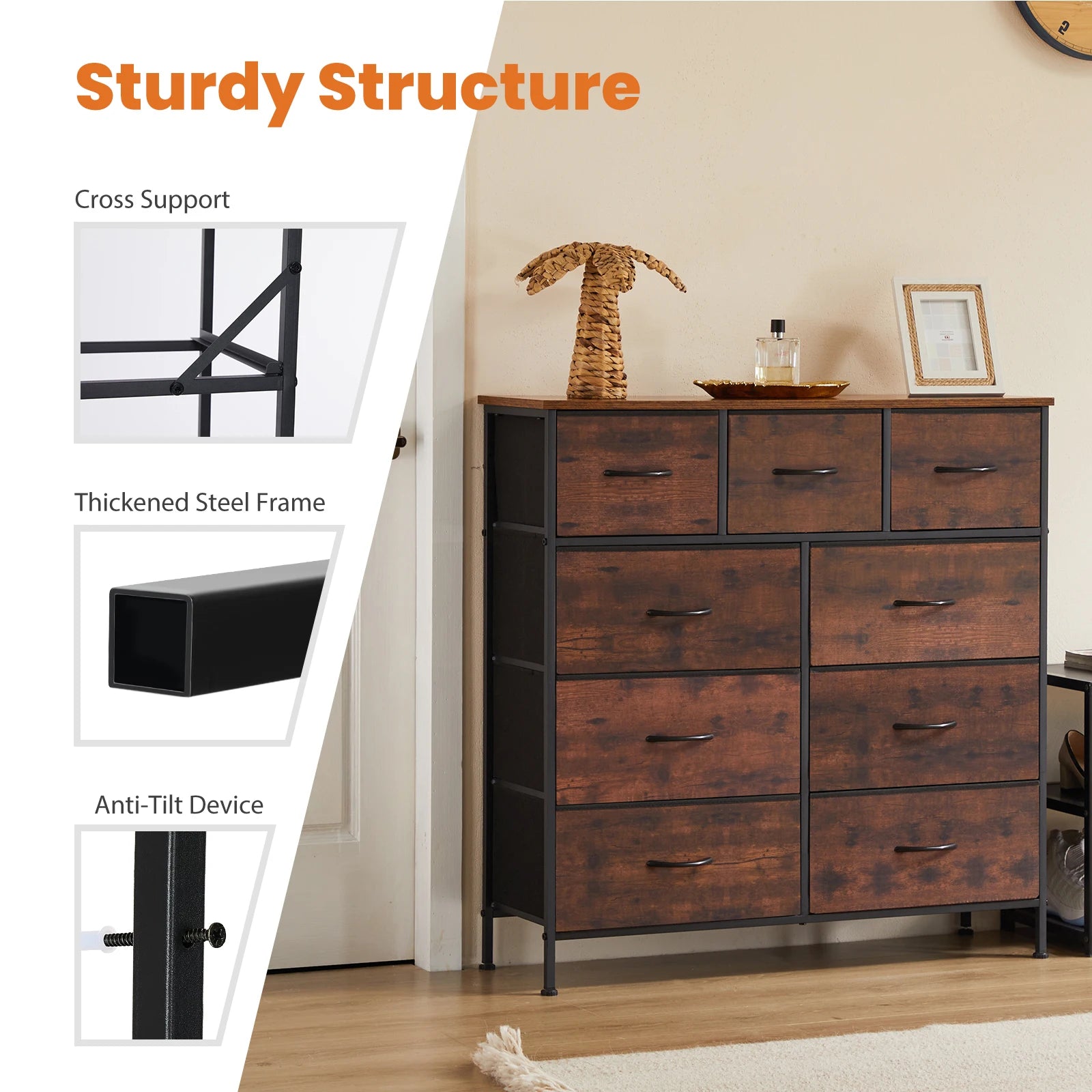 9-Drawer Fabric Dresser – Bedroom Storage Chest