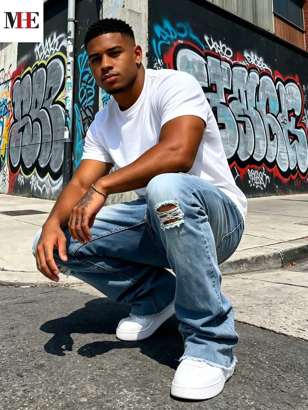 Men's Distressed Flare Jeans – Ripped Knee & Frayed Hem