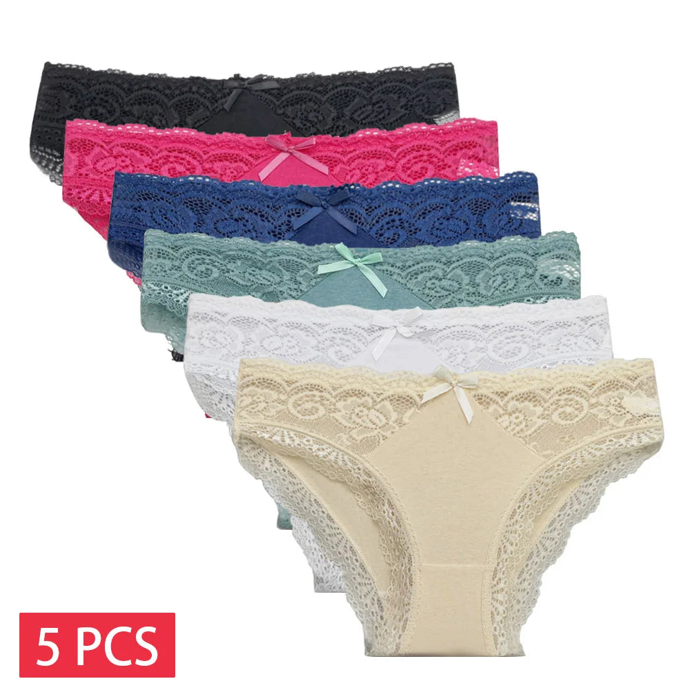 Women's Lace Cotton Briefs – 5-Pack Low-Rise