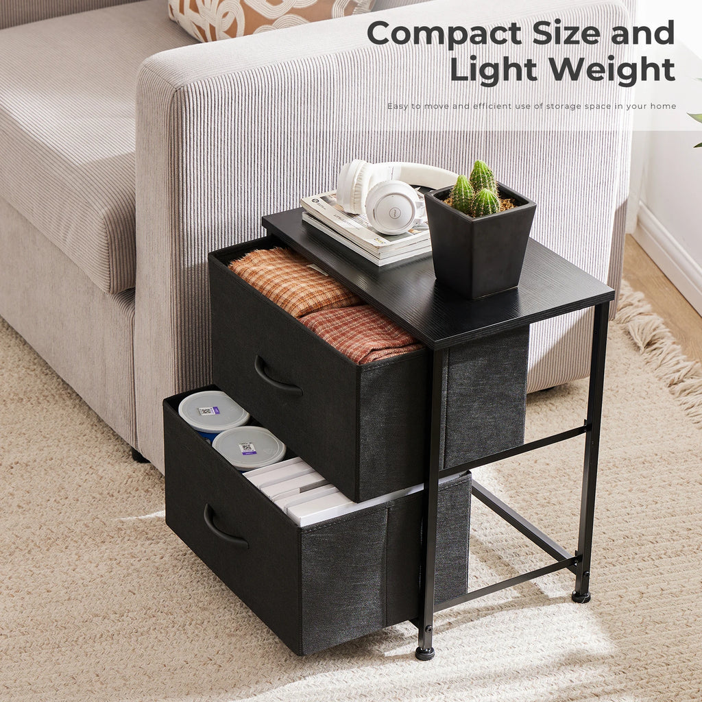 2-Drawer Nightstand – Fabric Bedside Table with Storage