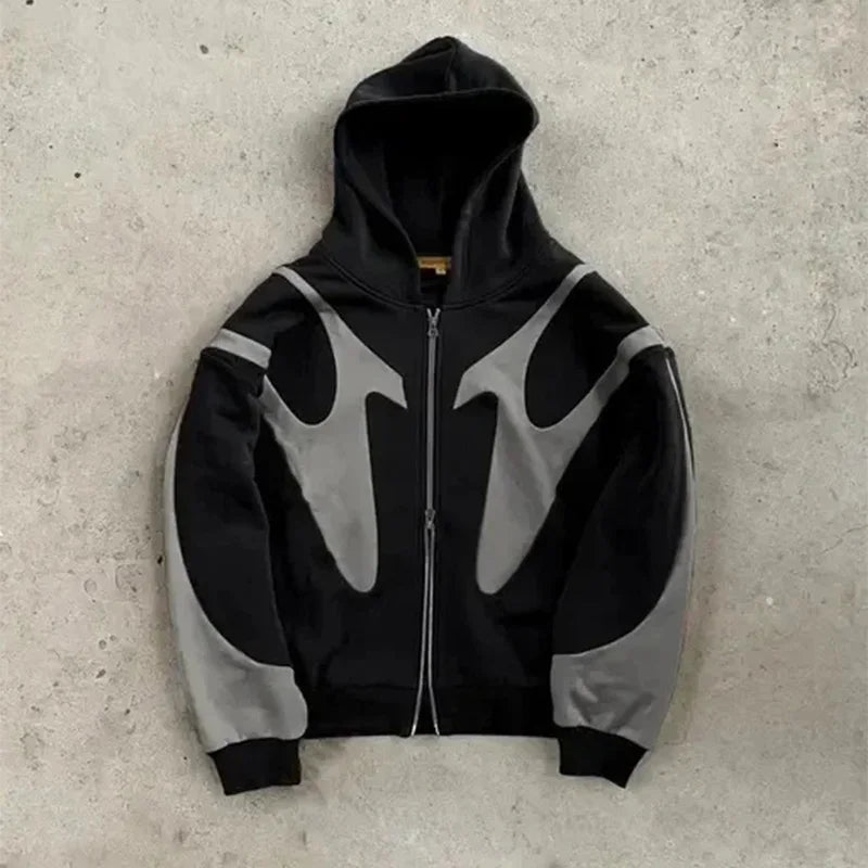 Men's Spliced Two-Tone Zip Hoodie – Contrast Panel Streetwear