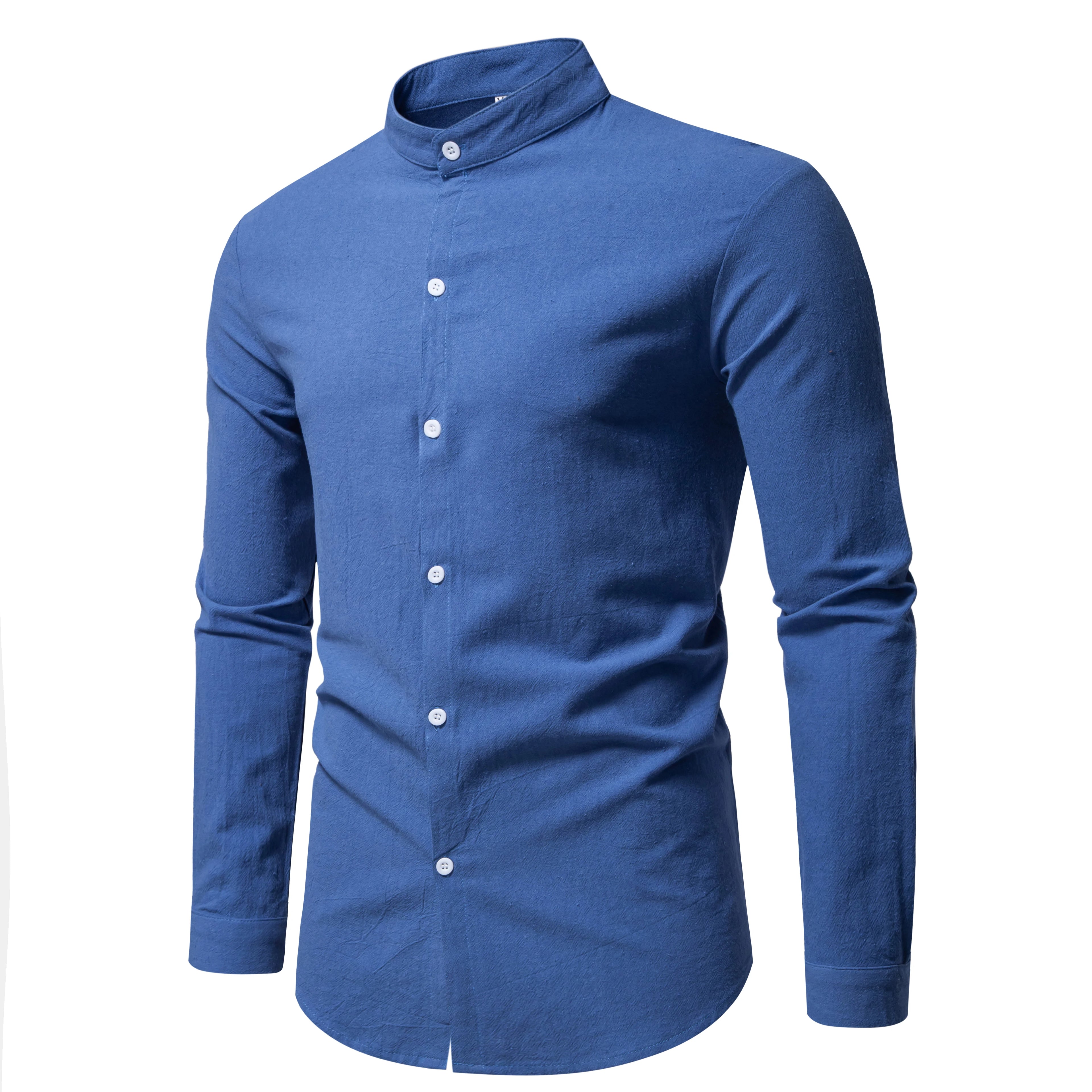 Men's Stand-Collar Shirt – Long-Sleeve Cotton