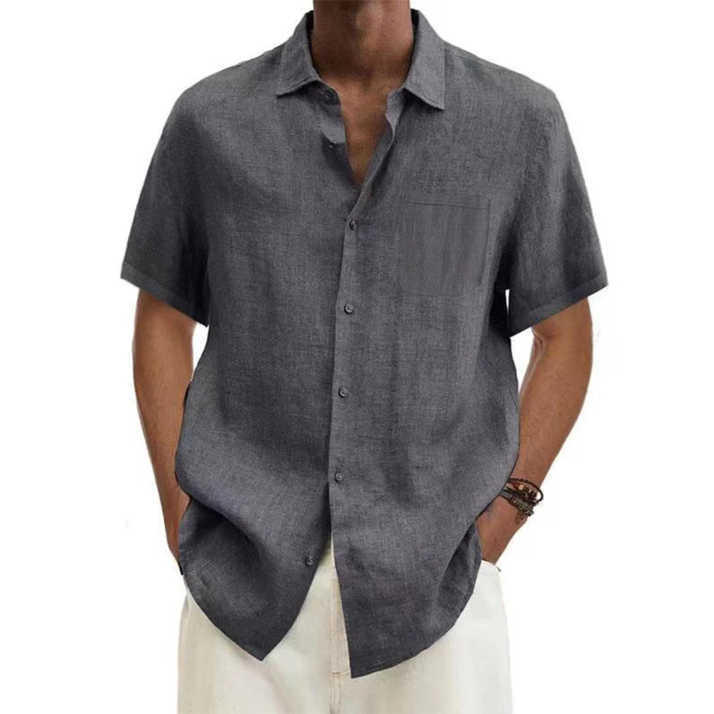 Men's Cotton-Linen Shirt – Short-Sleeve Beach Style