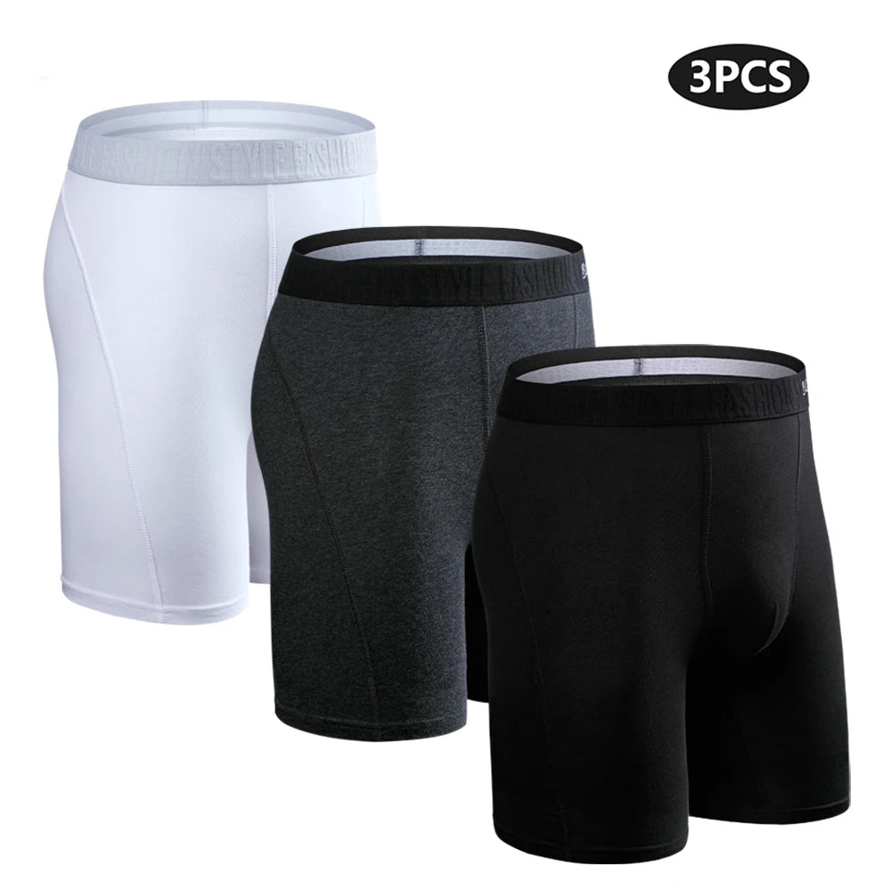 Men's Long-Leg Boxer Briefs – 3-Pack Cotton