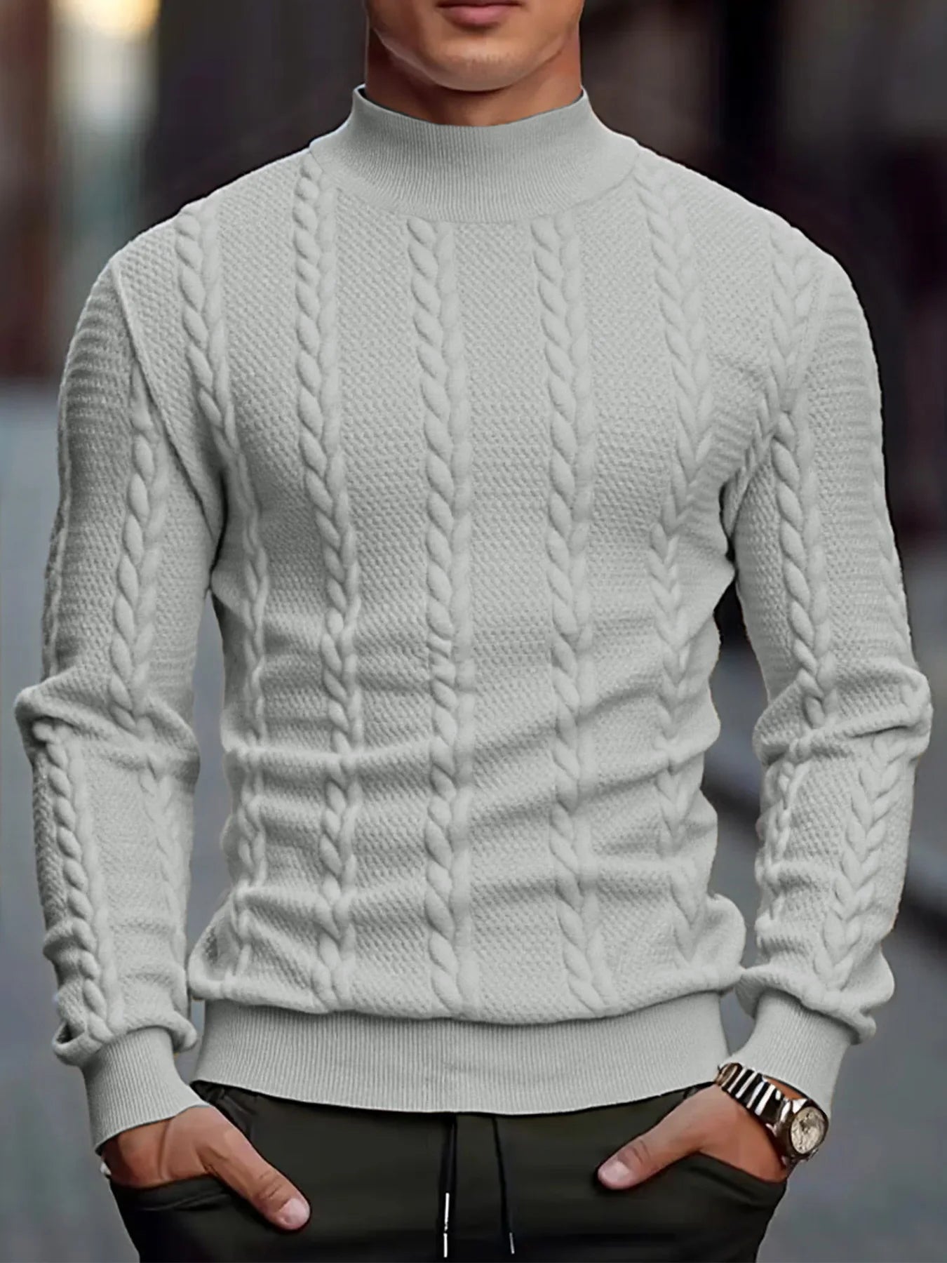 Men's High-Collar Knit Sweater – Twist-Knit Slim Fit