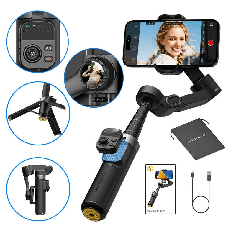 Foldable 3-Axis Smartphone Gimbal Stabilizer