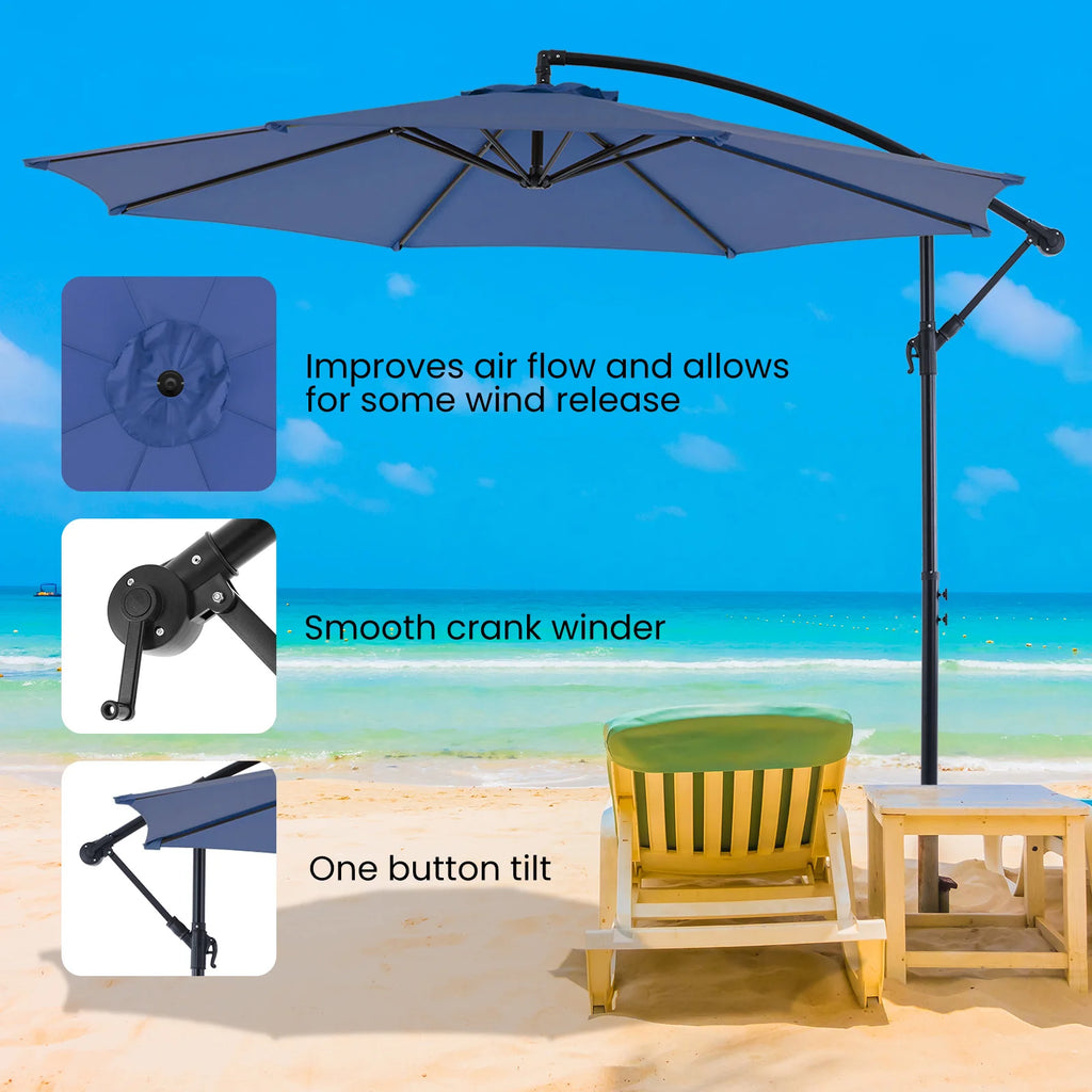 10ft Cantilever Patio Umbrella – Offset Tilt, 8-Rib Shade