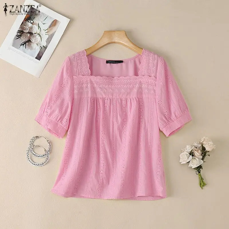 Lace-Trim Babydoll Blouse