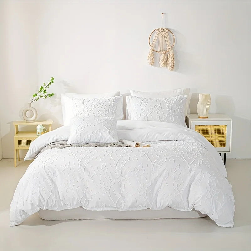 Tufted Duvet Cover Set – 3-Piece Leaf Bedding
