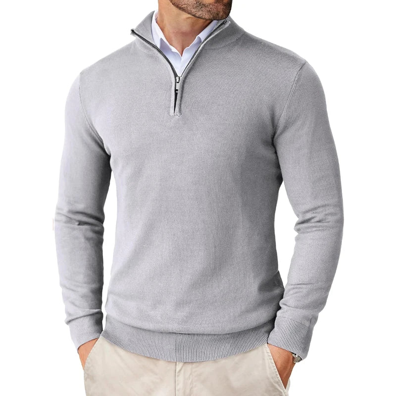 Men's Quarter-Zip Sweater – Slim-Fit Mock Neck Pullover