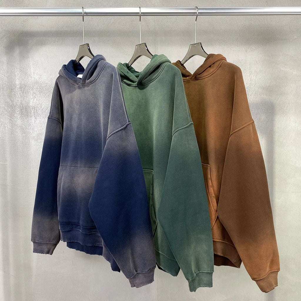 Men's Washed Gradient Hoodie – Spray-Dye Oversized Pullover