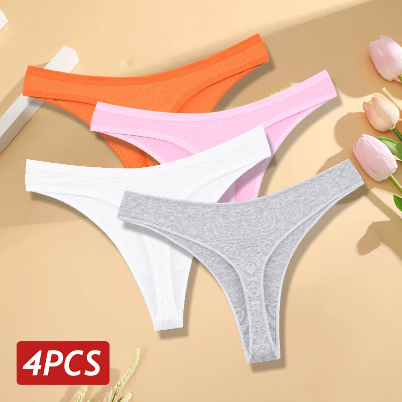 Women's Seamless Cotton Thongs – 4-Pack Low-Rise