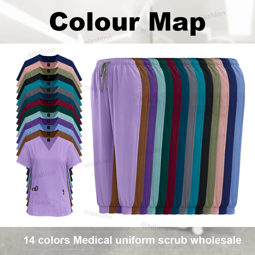Unisex Scrubs Set – Solid Color Nursing Uniform