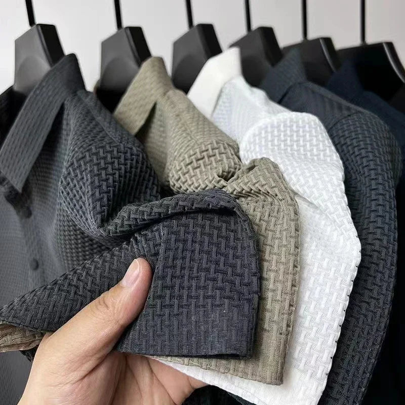 Waffle-knit textured polo shirts