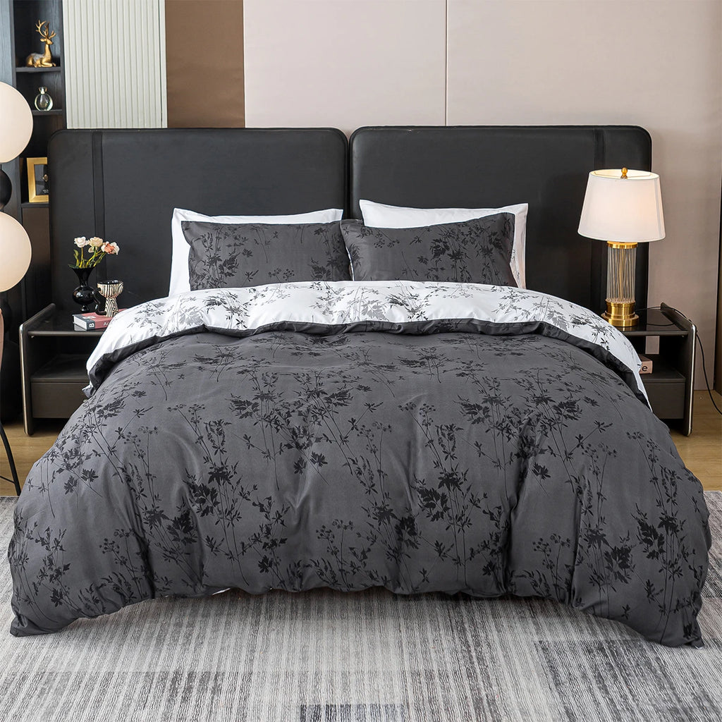 Botanical Quilt Cover Set – 3 Piece, Black & White Print