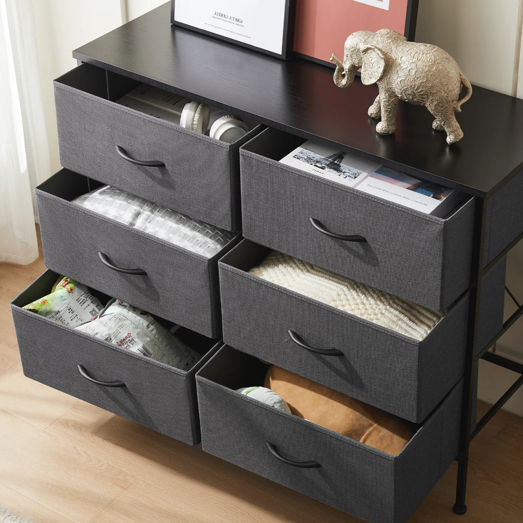 6-Drawer Fabric Nightstand – Bedside Storage