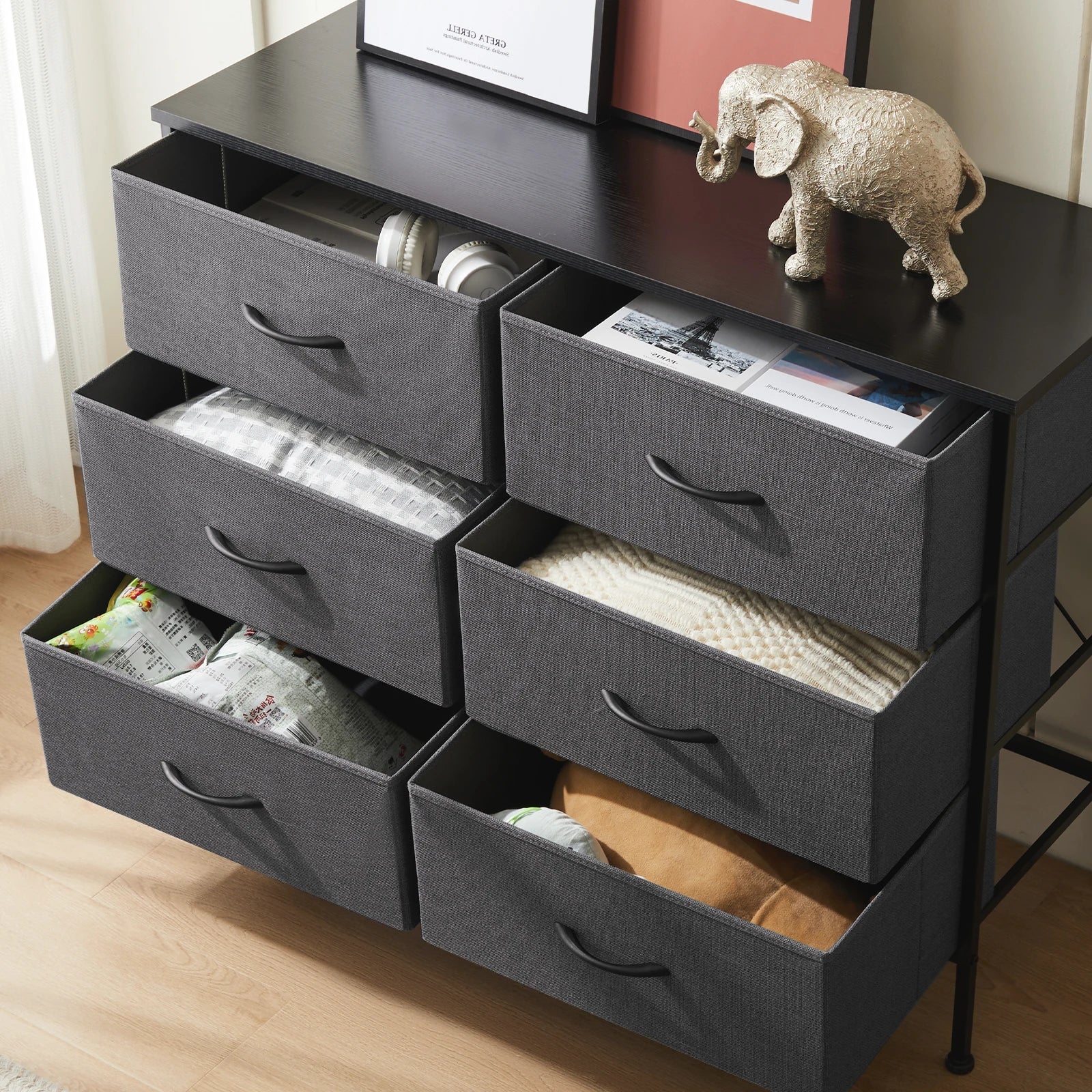 6-Drawer Fabric Nightstand – Bedside Storage
