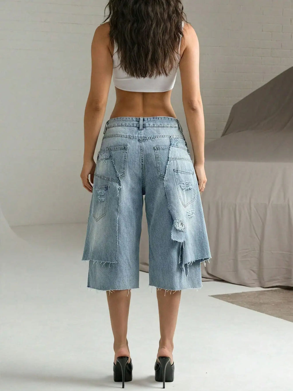 Frayed Denim Bermuda Shorts