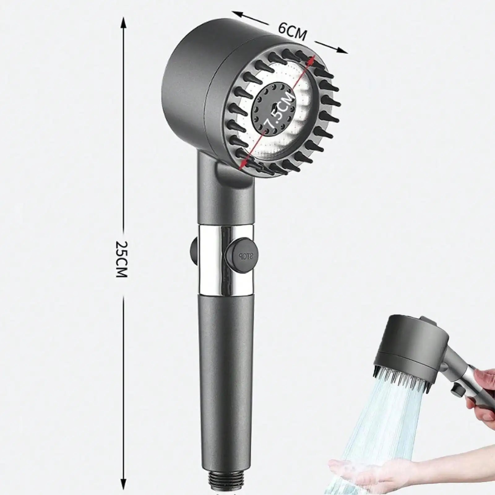 Handheld spa showerhead with mineral beads