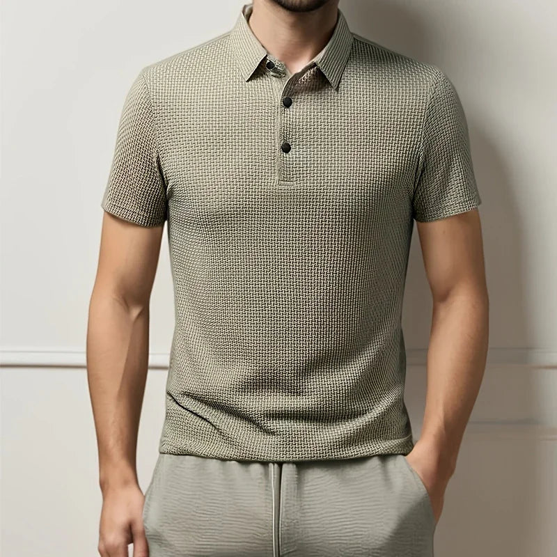Textured polo on model