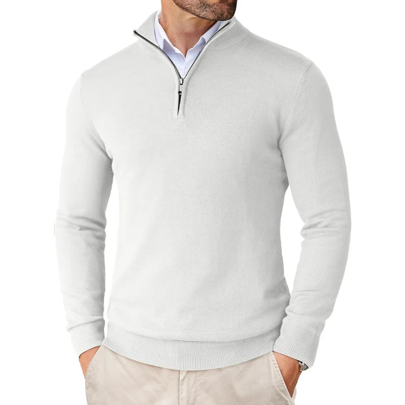 Men's Quarter-Zip Sweater – Slim-Fit Mock Neck Pullover
