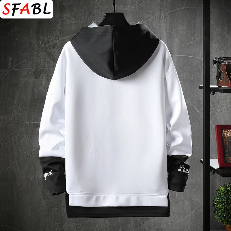 Men's Two-Tone Paneled Hoodie – Layered Streetwear Pullover