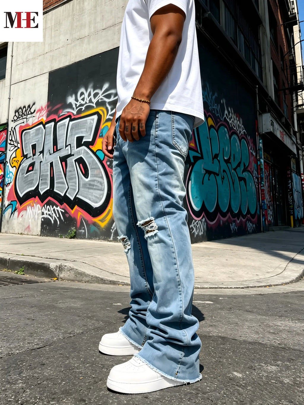 Men's Distressed Flare Jeans – Ripped Knee & Frayed Hem