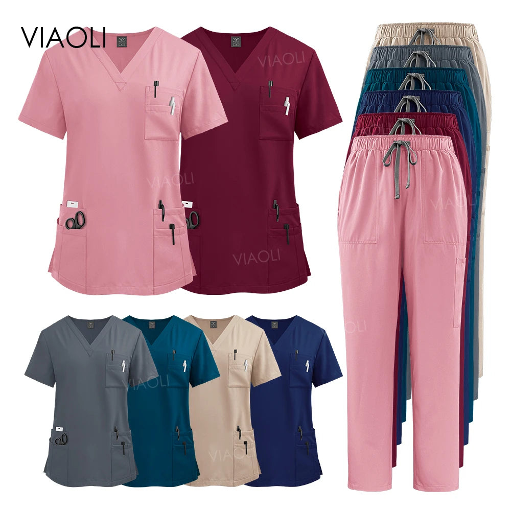 Women's Scrubs Set – Dental & Veterinary Uniform with Pockets