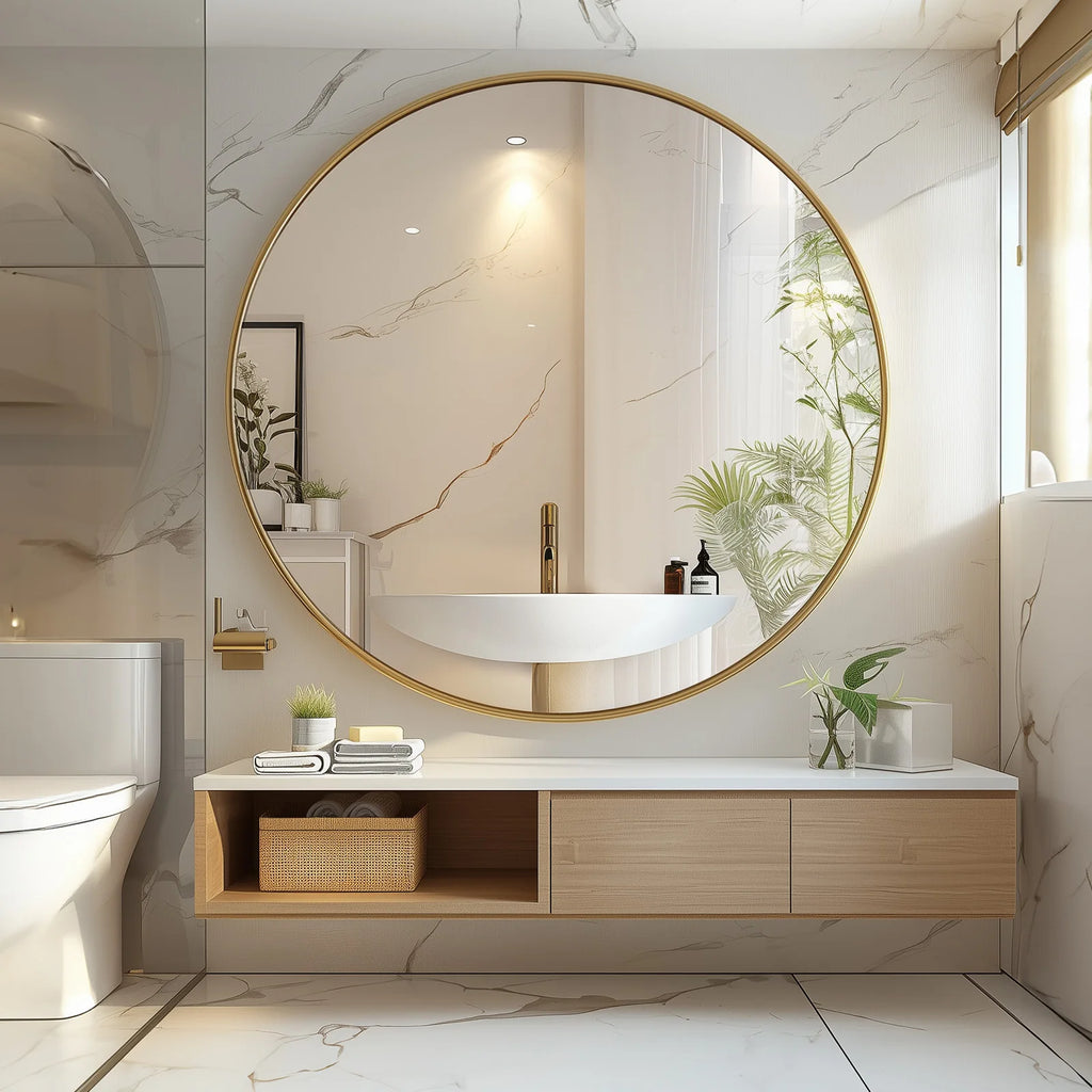 Round Wall Mirror – 30-Inch Gold Metal Frame