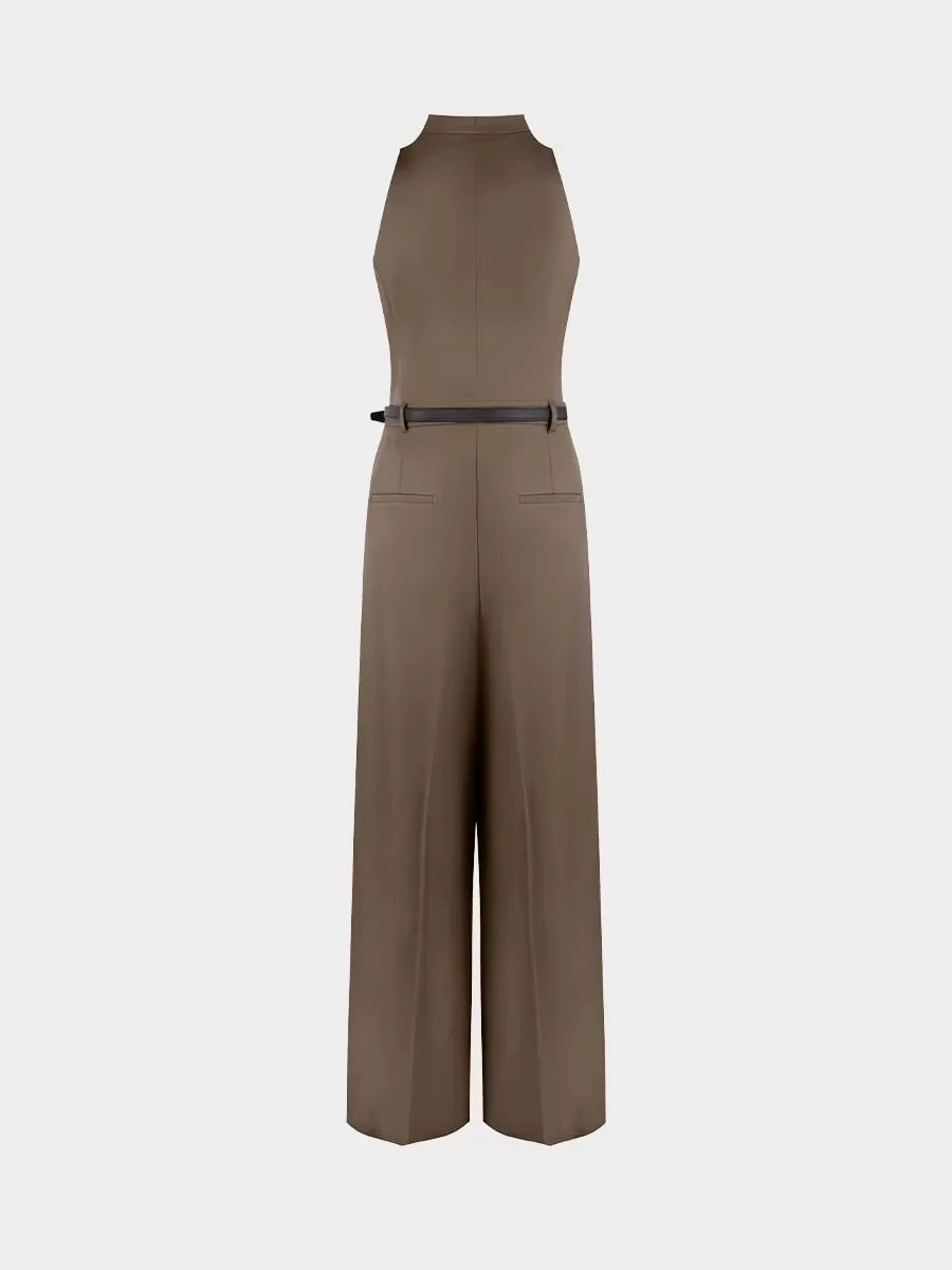 Sleeveless Wide-Leg Belted Jumpsuit
