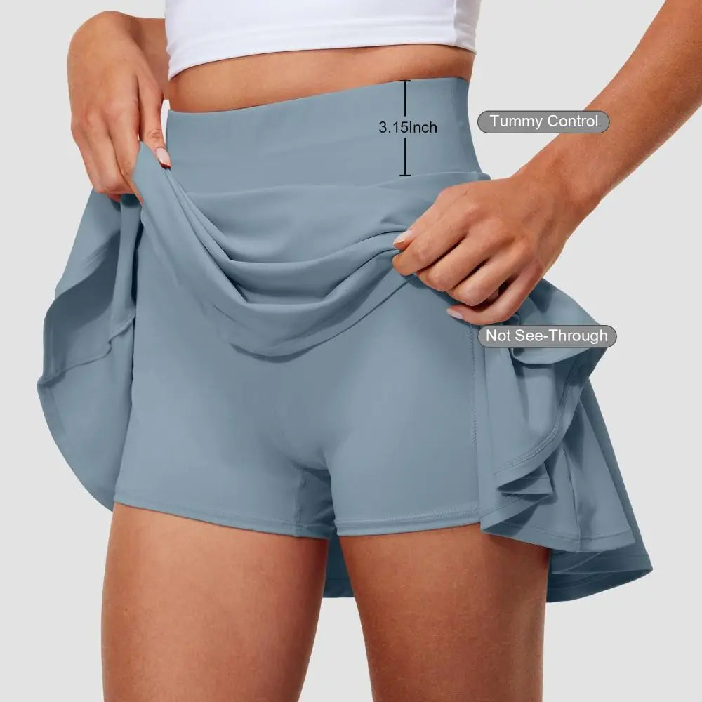 New Fashion Pleated Tennis Skirts Tummy Control Built-in Shorts Golf Skorts with Shorts Pockets Moisture Wickin Athletic Skirts