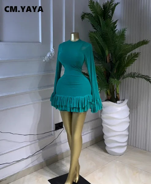 Long-Sleeve Ruffle Bodycon Mini Dress