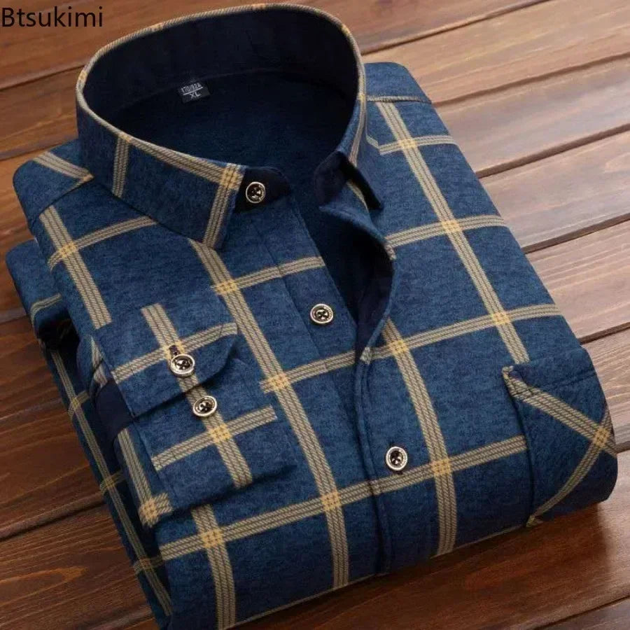 Fleece-lined plaid flannel overshirt
