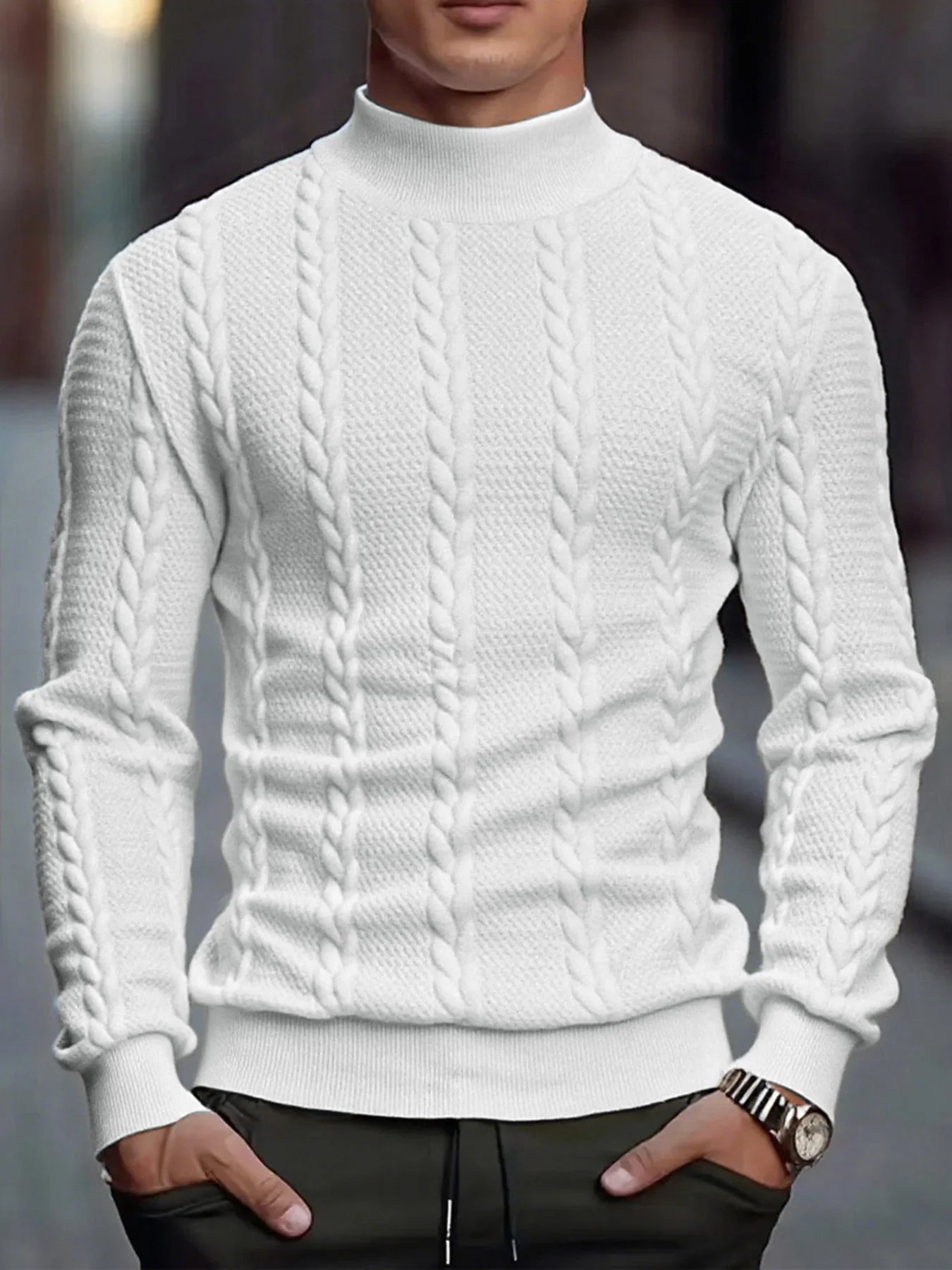 Men's High-Collar Knit Sweater – Twist-Knit Slim Fit