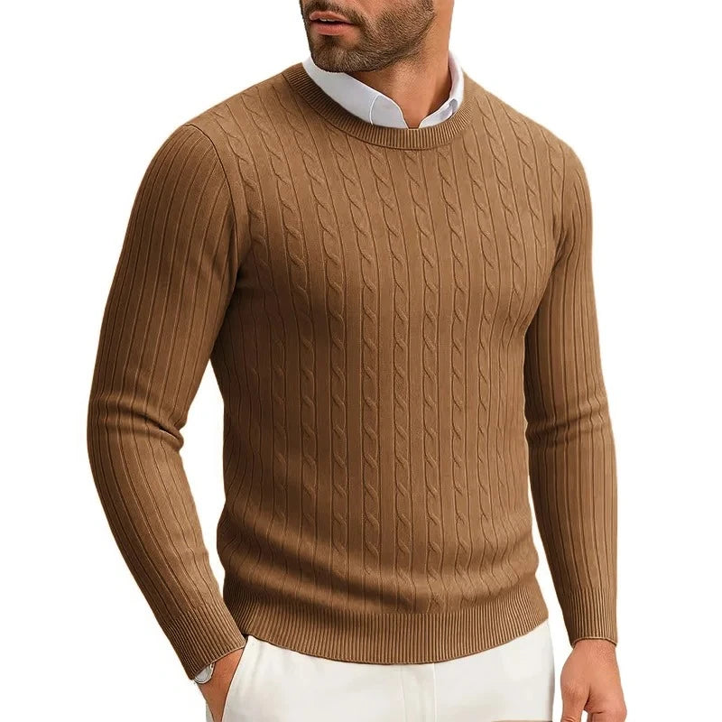 Men's Cable-Knit Crewneck Sweater – Warm Casual Pullover