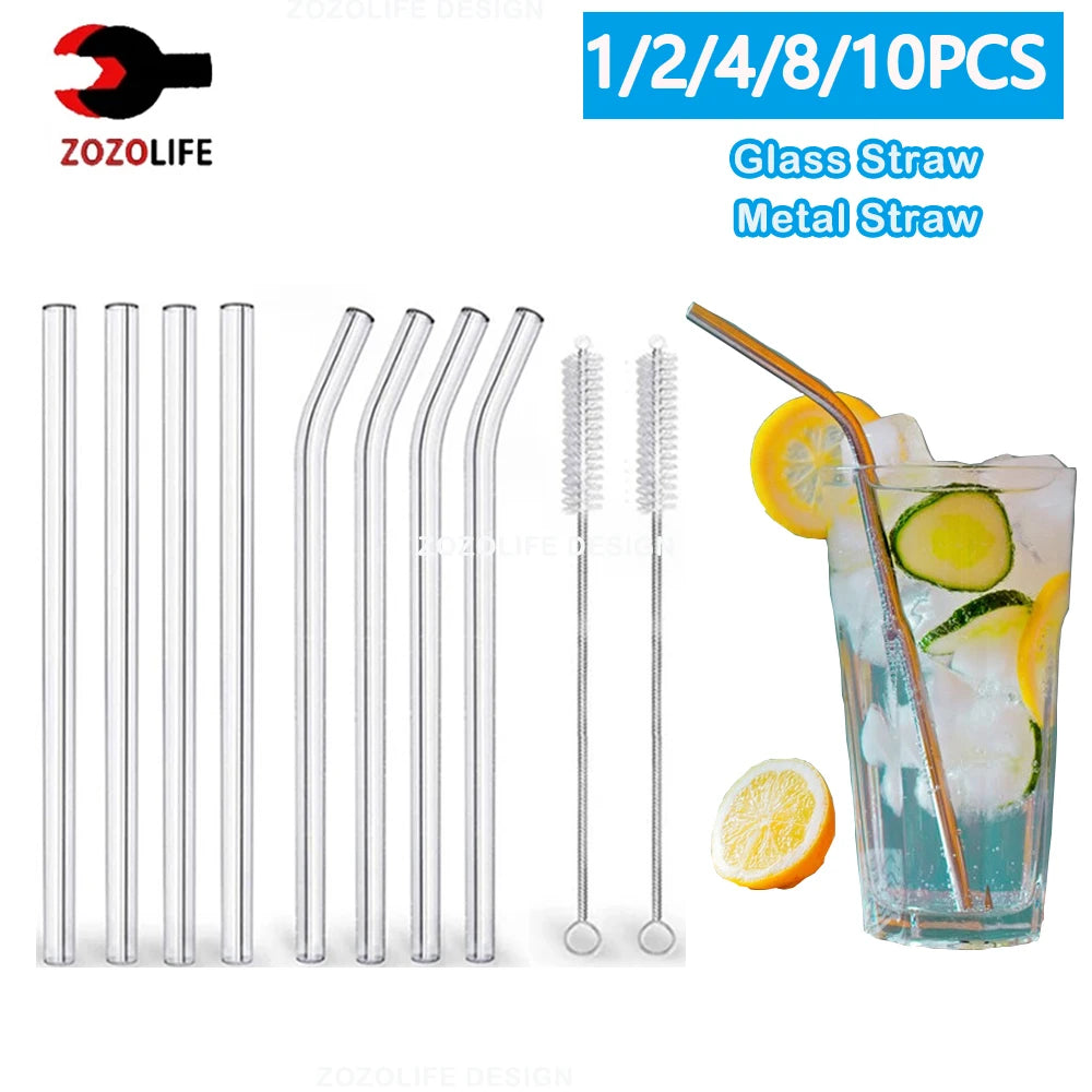 Reusable Glass Drinking Straw Set — with Cleaning Brushes & Case
