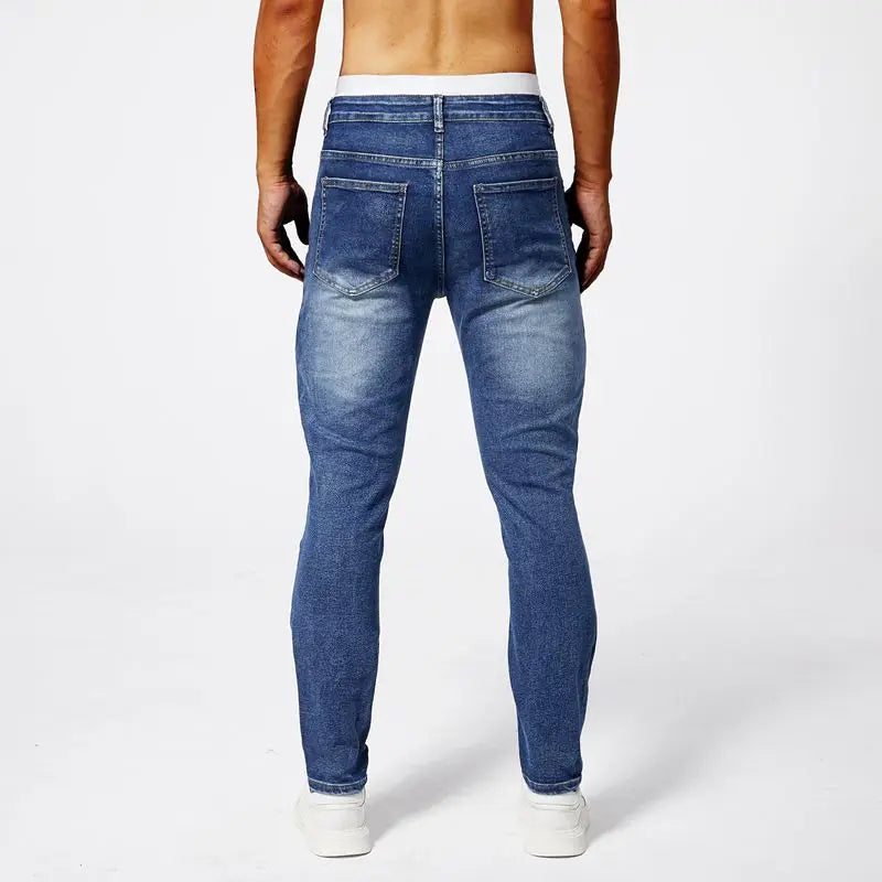 Men's Two-Tone Spliced Jeans – Colorblock Distressed Slim Denim