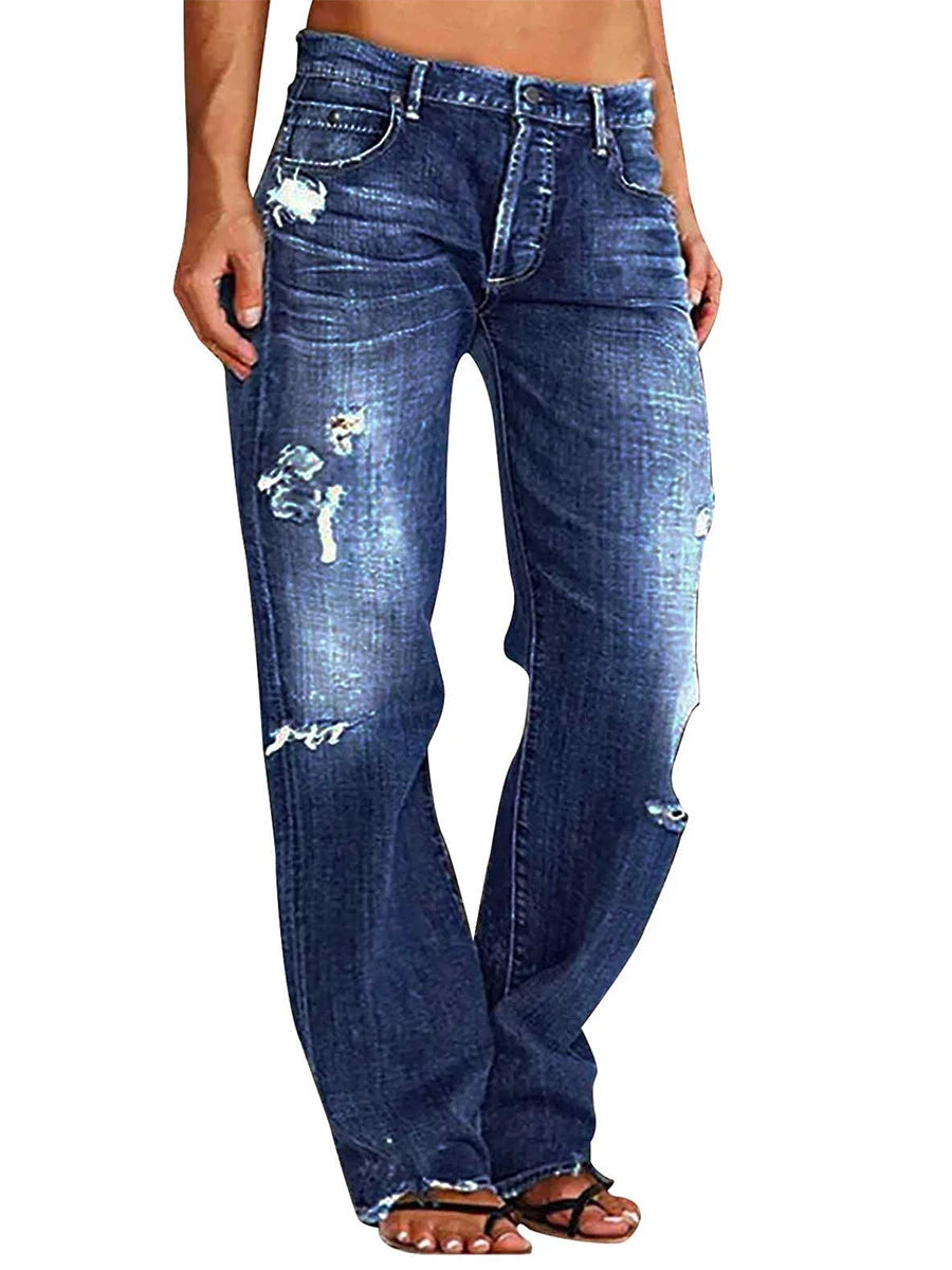 Distressed Straight-Leg Jeans