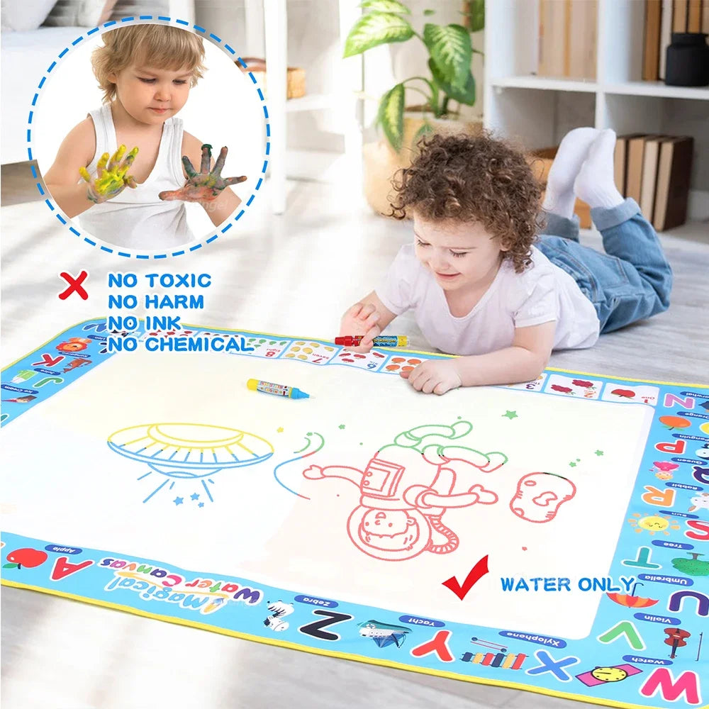 Water doodle mat with reusable water pens