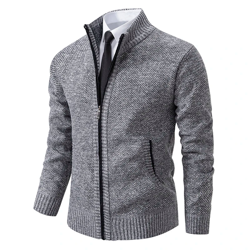 Men's Fleece Zip Cardigan – Warm Stand-Collar Jacket