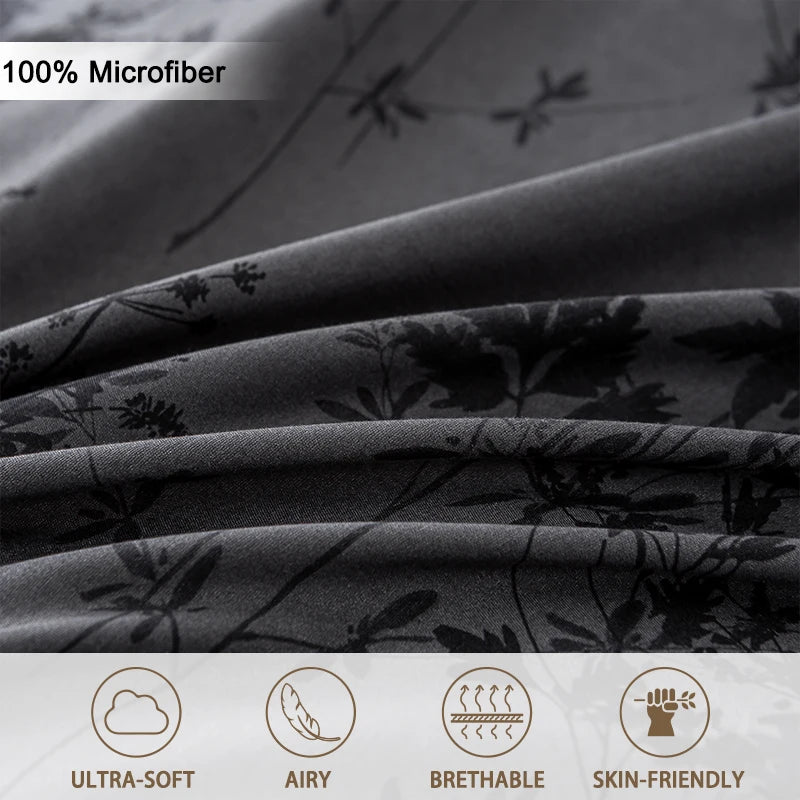 Botanical Quilt Cover Set – 3 Piece, Black & White Print