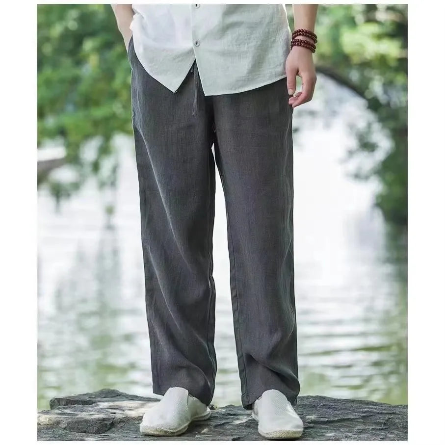 Men Loose Straight Casual Pants Elastic Drawstring Waist American Daily Oversize Relaxed Long Trousers Outdoor Wear