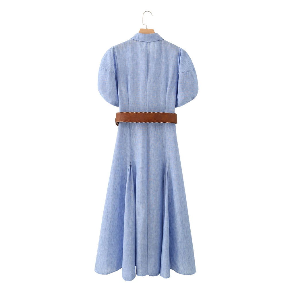 Linen-Blend Button-Down Shirt Dress